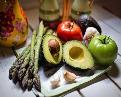 Colorful fresh organic food ingredients on a table